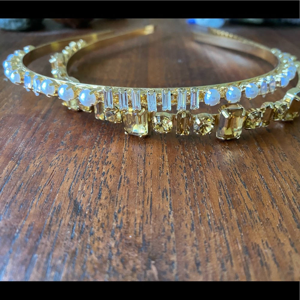 Pair of 2 NWT Anthropologie gold jeweled headbands